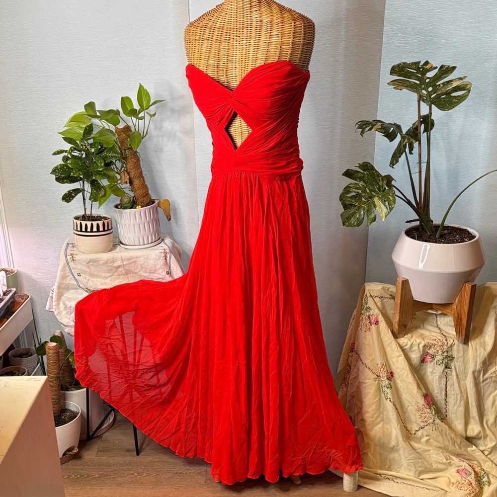 Vintage 90s 100% silk draped keyhole evening gown dress 8/10
